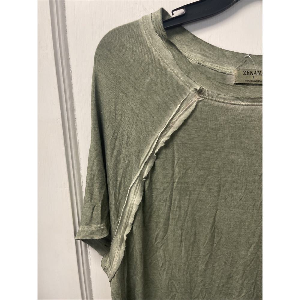 Zenana Outfitters Oversized S Moss Green Short Sleeve Raglan Tee Easily Fit 1X - Picture 7 of 12
